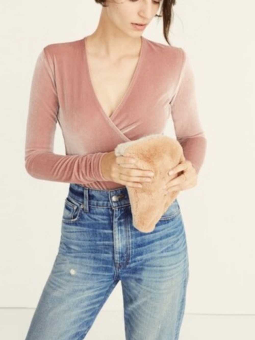 NWT Madewell Pink Velvet Overlapping Bodysuit Size XS - Picture 11 of 11